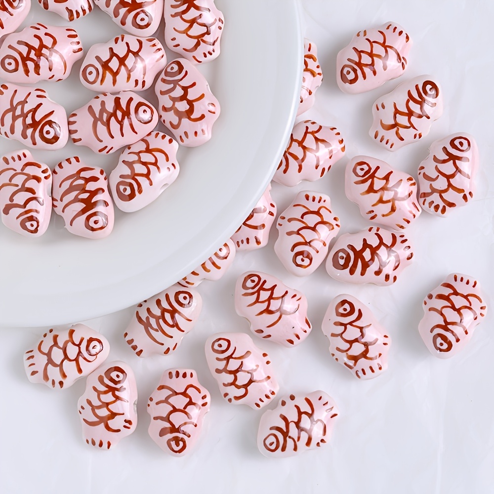 3pcs Hand-Painted Ceramic Fish Loose Beads for Jewelry Decor